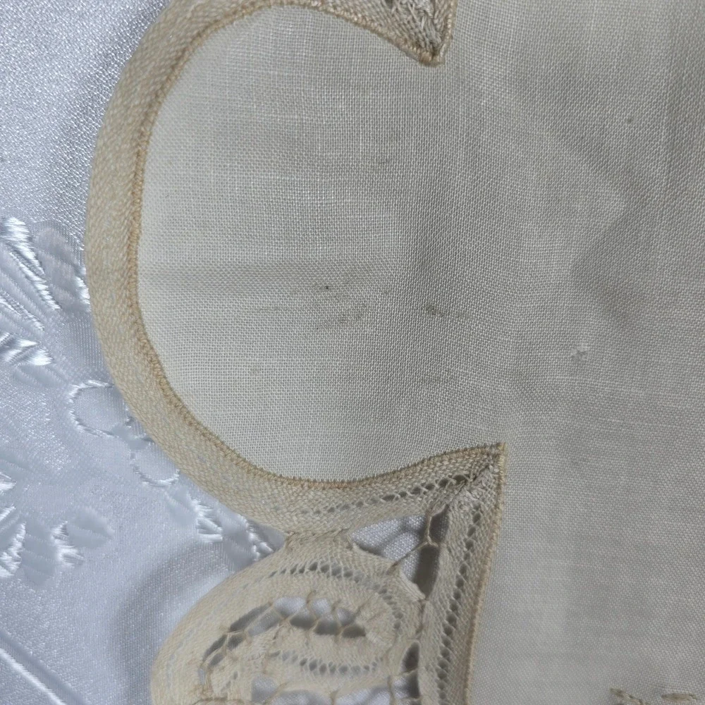 VTG Cream Battenburg‎ Lace Floral Embroidered Table Runner 51x15 Scalloped Edge